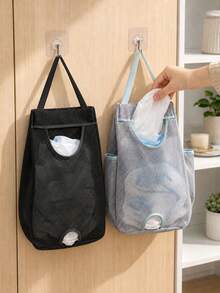 1/2pcs Plastic Bag Storage Mesh Bag, Plastic Bag Storage Rack, Suitable For Kitchen, Behind Door Storage, Kitchen Organization, Kitchen Essentials, Kitchen Accessories, Bathroom Accessories, Household Kitchen Tools, Kitchen Decor, Plastic Bag Dispenser, Kitchen Accessories - View 3