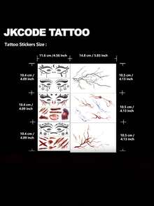 JKCODE TATTOO 6pcs Halloween Eyeshadow Tattoo Sticker Set | Halloween Temporary Tattoo Stickers With Scary Scar Tattoo Stickers Set, Halloween Sticker Set, Women's Party Costume Accessories, 3D Scar Pattern, Scary Costume Stickers Party Favors - Red - View 7