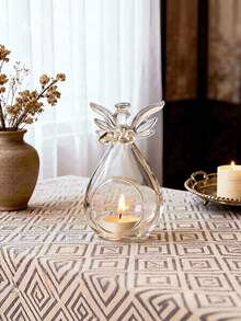 1pc Modern Transparent Glass Angel Candle Holder With Wing Design, Round Decorative Vase, No Battery Required, Home Centerpiece Decor, Ambient Lighting, Angel Shaped, Exquisite Holiday Gift - Multicolor - View 3