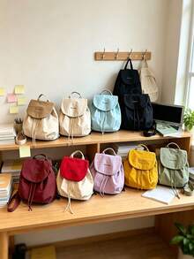 1pc/8pcs Minimalist Solid Color Drawstring Flap Backpack, Soft Lightweight Nylon Casual Shoulder Bag, Large Capacity Foldable Laptop Bag, Adjustable Shoulder Straps, Simple Student Campus Travel Back To School Daily Accessory - Multiple Styles - View 2