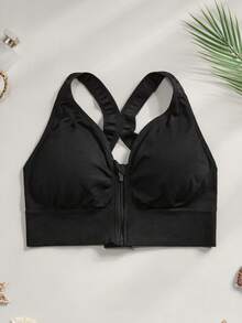 CELILIN Bra Olahraga Model Racerback dengan Resleting Depan, Peredam Guncangan & Push-Up, Mudah Dipakai dan Dilepas - Hitam - View 7