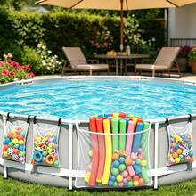 1pc Poolside Mesh Storage Bag With Adjustable Zipper Tie, Ground Pool Float Storage Net, Floating Storage Hanging Bag For Pool Accessories And Beach Balls - 1pc Bag + 2 Hooks + 2 Cable Ties - View 4