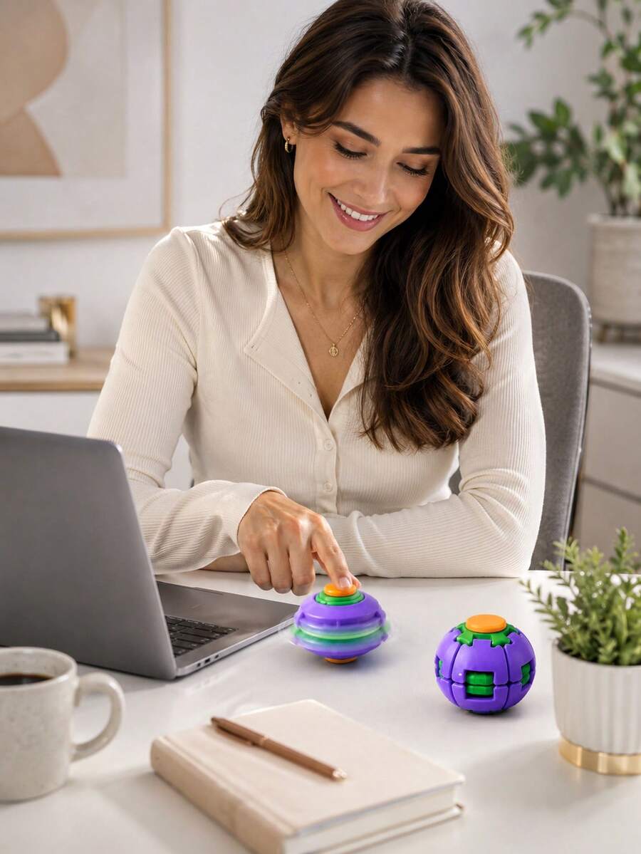 Dual-Function Button Spinner 3D Printed Press & Rotate Stress Relief Ball Toy, Pocket-Sized Desktop Fidget Toy, Colorful Handheld Toy For Office Breaks, Studying, Travel And Relaxation - Multicolor - View 1