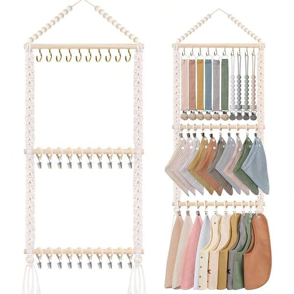 Organizador de Armazenamento de Babadores Estilo Boêmio, Suporte de Armazenamento para Faixa de Cabeça, Toalha e Lenço, Suporte de Armazenamento de Joias, Organizador de Armazenamento de Babadores Montado na Parede, Decoração de Parede do Quarto
