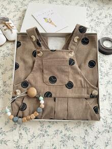Baby Girls Versatile Tennis Print Overalls With Adjustable Straps And Pockets, Casual Long Pants - Khaki - View 8