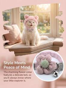 4pcs/Set Plush Bear Ear Pet Hat 2pcs + Flower Bell Collar 2pcs, Cute Photo Props Accessory Set For Cats And Dogs - Multicolor - View 7