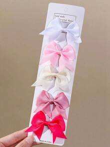 10pcs Children's Multi-Color Fabric Swallowtail Bow Hair Clips, Cute Versatile Baby Hair Clips, Simple Non-Damaging Hair Accessories For Girls, Suitable For Daily Use - Multicolor - View 4