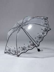 Manual Open Folding Umbrella, Waterproof Transparent Plastic Umbrella, Elegant Print - Lightweight & Compact, Suitable For Men And Women - A - View 1