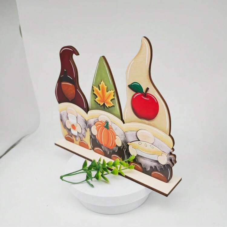 1件 2D平面印刷鄉村風秋季木製桌面裝飾品－收穫標誌，附南瓜、火雞、小麥與秋葉，適合農舍風感恩節、廚房或派對裝飾，秋季桌面裝飾 | 鄉村農舍風 | 裝飾擺件 - A - 查看 4
