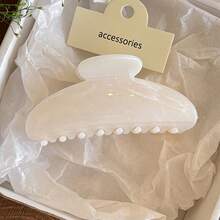 1pc Acrylic Plumeria Hair Claw Clip, White Pearl Luster 3D Petal Design, Elegant Sweet Women's Updo Hair Accessory, Fresh Elegant For Wedding, Party, Date, Daily, Face Washing, Makeup, Travel, Vacation, Photography - Multicolor - View 10