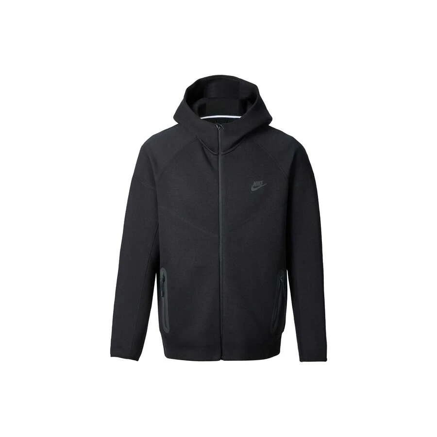 Nike Men's Solid Color Logo Hoodie Jacket - 黑色 - 查看 1