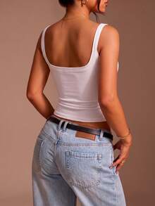 Women's Summer Minimalist Solid Color Versatile Round Neck Fitted Camisole - White - View 4