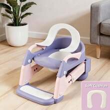 Luminpool Children's Toilet Seat With Steps, 2-In-1 Toilet Step Stool For Toddlers, Soft, Non-Slip Seat Cover With Splash Guard And Built-In Footstool - Purple - View 6