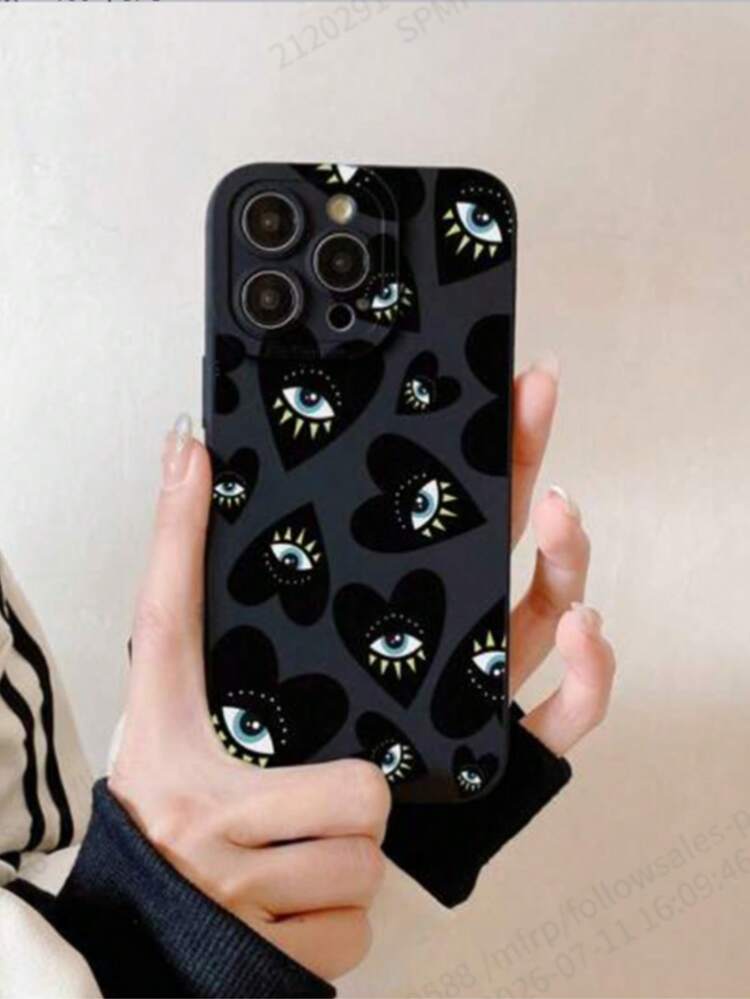1pc Black Perforated Cat Eye Phone Case With Black Eye Painted Pattern, Anti-Drop Durable Phone Case Compatible With IPhone 17/17 Pro/17 Pro Max, Anti-Fingerprint Phone Case - Multicolor - View 4
