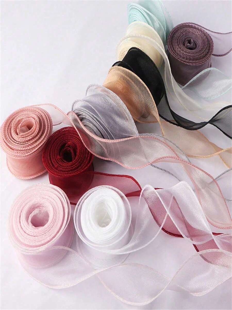 1 Roll Of 9m/9.84yards Sheer Ribbon With Edge, 4cm Wide Comet Tail Wave Organza Ribbon For DIY Floral Arrangement, Gift Wrapping, Bow Making, Wedding, Party Decoration,Christmas, Party Decoration Colorful Strings - A - View 1