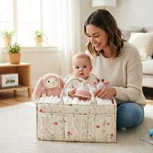 New Quilted Pink Bow Baby Diaper Bag, Portable Foldable Large Capacity Tote Bag For Mother And Baby Travel - Multicolor - View 6