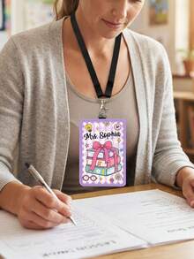 1pc Customized Teacher Name Badge Lanyard, Personalized School Supplies Graffiti ID Card Holder, Back To School, Teacher Appreciation Gift, Luggage Name Tag - Multicolor - View 4