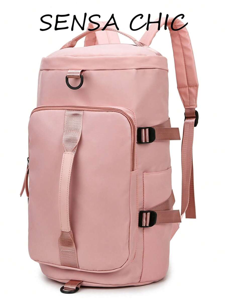 Mochila de Gimnasio Deportiva Ligera Rosa, Diseño de Doble Transporte con Asa Superior y Anillos en D Desmontables para Bandolera, Ideal para Escapadas de Fin de Semana