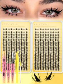 CMAYOME 320pcs Cartoon Style False Eyelashes, Easy DIY, 10-16mm Length, Sharp Wet Makeup Effect, Includes Lash Glue, Tweezers And Brush, Soft Fluffy Lightweight 3D False Eyelashes, Cat Eye Style - Multicolor - View 12