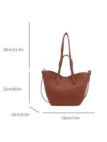 1 buah Tas Tote Gaya Modern Minimalis Elegan Serbaguna Kasual Sehari-hari, Cocok untuk Komuter, Belanja, dan Penggunaan Sehari-hari, Terbuat dari PU Warna Solid, Kapasitas Besar, Cocok untuk Penggunaan Sehari-hari, Cocok untuk Belanja Komuter, Cocok untuk Penggunaan Sehari-hari. - Coklat - View 7