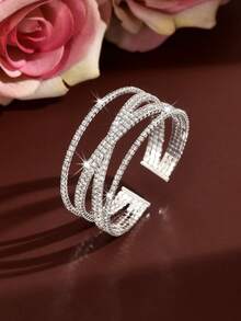 Niche Design Multi-Layer Cross-Over Sparkling Bracelet, Commute & Date Atmosphere Jewelry, Suitable For Various Occasions, Parties, Banquets, Balls - 1953 Silver-hB - View 3
