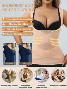 Women's Lightweight Shapewear With Bust Support, Abdominal Compression And Waist Cincher Functions - Apricot - View 3