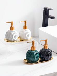 1pc Ceramic Round Bathroom & Kitchen Dispenser Bottle, Nordic Luxury High-End Spherical Rhombus Embossed Texture Minimalist American Creative Solid Color Multi-Color Shower Bottle, Hotel Restaurant Cafe Bar Bathroom Kitchen Home Decor Ornament, Shampoo Body Wash Hand Soap Detergent Lotion Dispenser Pump Bottle - Multicolor - View 4