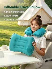Juego de 1/2/3/4 piezas Almohada inflable impermeable y cómoda de colores neutros para camping, soporte para el cuello, lavable a máquina, equipo de senderismo al aire libre, plegable para viajes, combo de antifaz y tapones para los oídos, artículos esenciales para vacaciones de verano (estilo aleatorio) - Multicolor - Ver 5