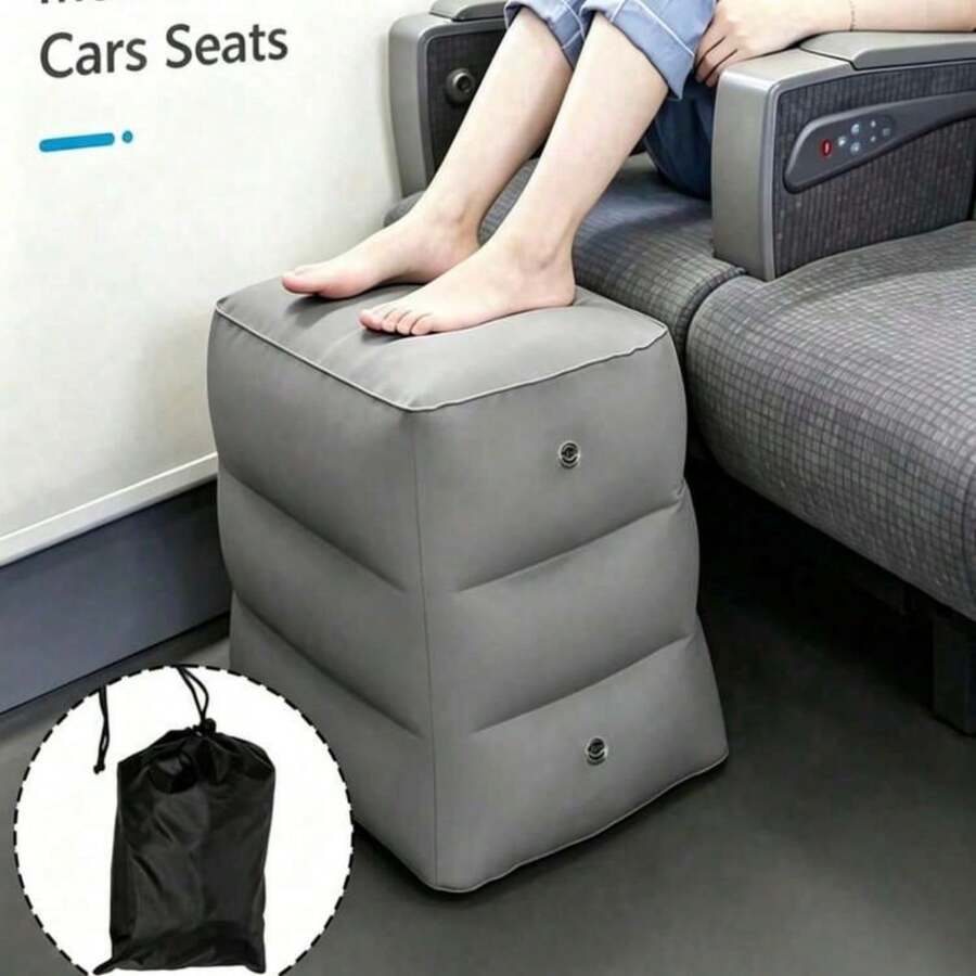 1pc Inflatable Foot Pillow, Press To Inflate, Ultra-Lightweight And Foldable, Suitable For Airplane, Train, Car, Business Travel, Nap, Adjustable Air Cushion Footrest, Unisex, Travel Essential, Travel Accessory, Summer Vacation, Back To School Supplies - Inflatable Footrest - View 1