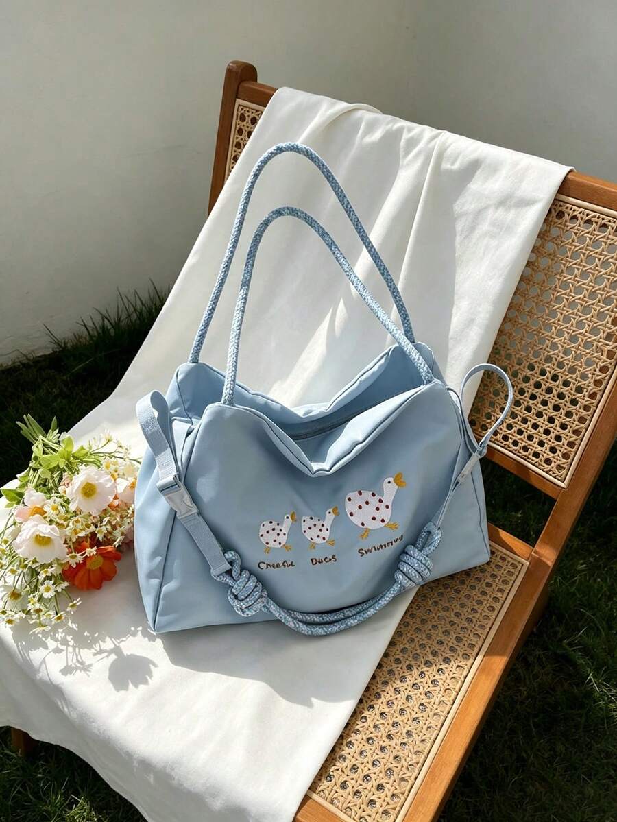 New Casual Versatile Shoulder Crossbody Square Bag Large Capacity Nylon Embroidered Cute Duck Pattern Outdoor Sports Bag Women's Shoulder Crossbody Tote Bag - Multicolor - View 1