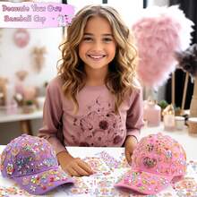 Decorate Your Own Baseball Cap Gifts For Girls 5 6 7 8 9 10 11 12 Year Old, Fun Arts And Crafts Kit For Kids 4-6, DIY Hats With 12 Gem Stickers, Back To School Birthday Gifts For Girls Teen Girls 4-12 - Pink - View 7