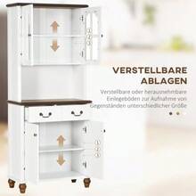 Kitchen Cabinet, Kitchen Sideboard With 2 Drawers, Tall Cabinet With Open Shelf, Storage Compartment, Display Cabinet With Soft-Close Function For Living Room, Kitchen, 76 X 38 X 182 Cm, White - White - View 5