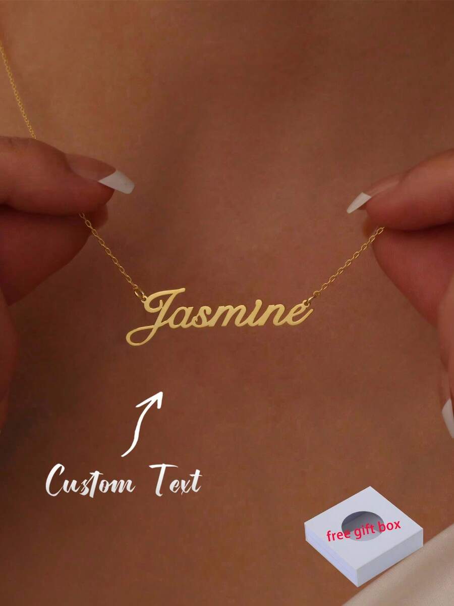 Collar de nombre personalizado de moda, material de acero inoxidable, cadena de cuello con placa de nombre personalizada - Amarillo Oro - Ver 1