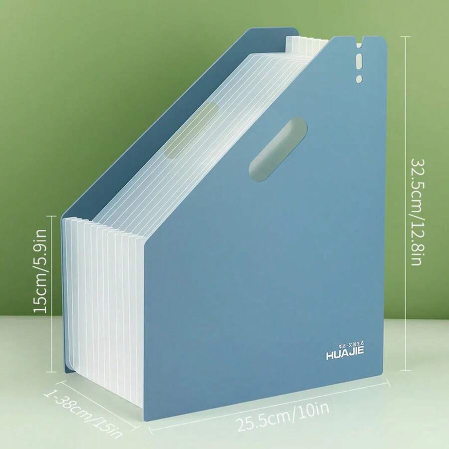 Carpeta de archivos tipo acordeón A4 para niños HUAJIE, bolsa para documentos de 13 compartimentos, material PP, gran capacidad, organizador de documentos para estudiantes y oficinas. - Azul - Ver 1