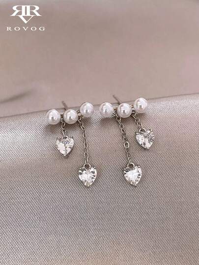 1 Pair Luxury Fashion Cubic Zirconia Heart-Shaped Tassel Earrings Suitable For Women's Daily Wear
