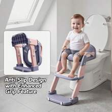 Luminpool Children's Toilet Seat With Steps, 2-In-1 Toilet Step Stool For Toddlers, Soft, Non-Slip Seat Cover With Splash Guard And Built-In Footstool - Purple - View 8