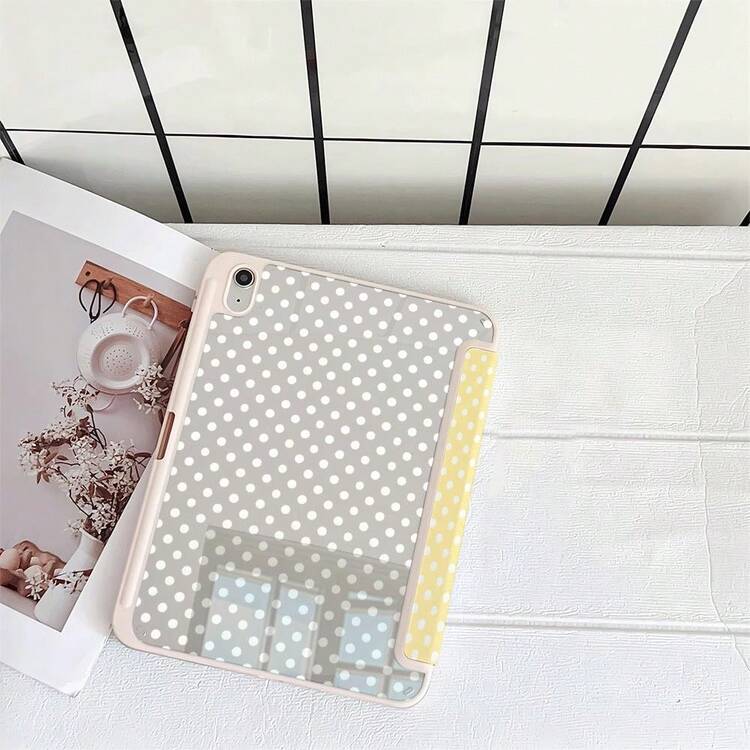 Light Yellow White Polka Dot Gold Scroll Floral Protective Flip Cover Tablet Case With Pen Slot, Compatible With IPad 10th Gen 10.9 Inch 2022 Smart Case/Air 13(M3 2025)/Air 11(M3 2025)/11(A16 2025)/Compatible With Samsung Galaxy S9/S7/S10+/Compatible With Samsung Galaxy Tab S6 Lite 10.4 Inch/Compatible With Huawei Matepad - Multicolor - View 4