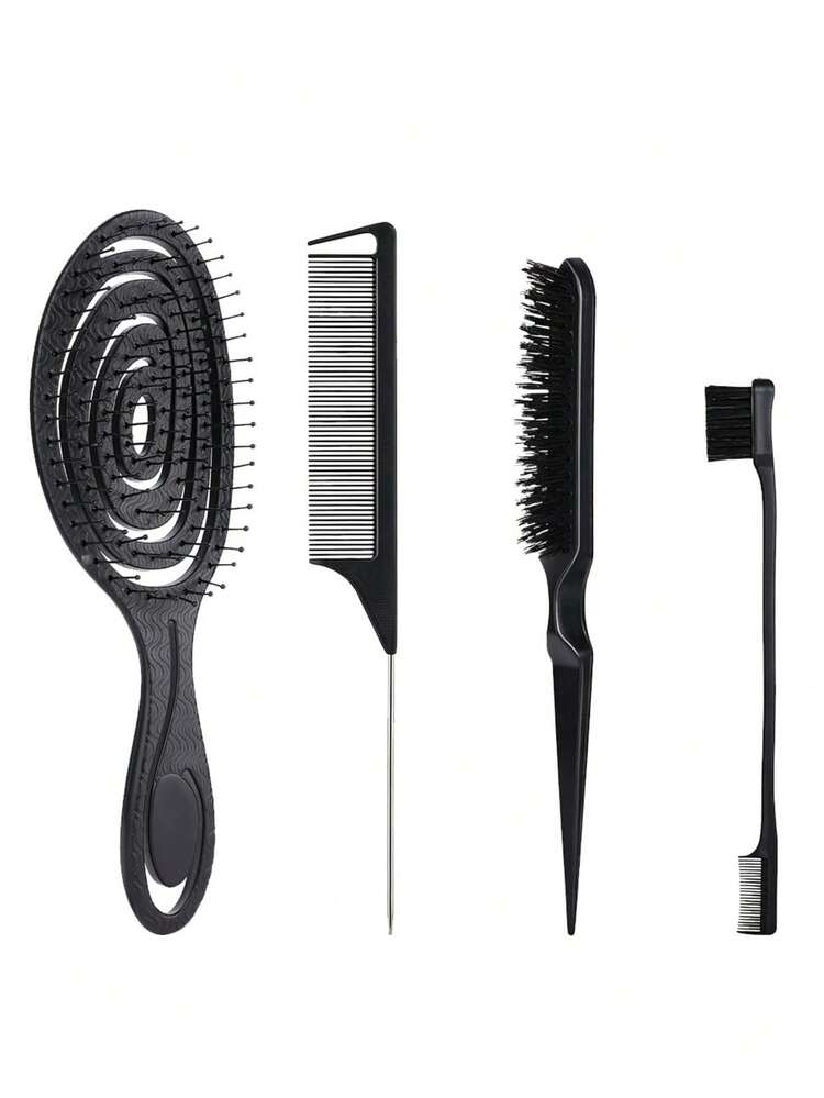 Hair Styling Brush, Detangling Hair Brush For Curly Wavy Straight Hair, Wet Dry Brush With Flexible Pins, Pointed Tail Comb For Sectioning And Daily Styling - Comb Set - View 13