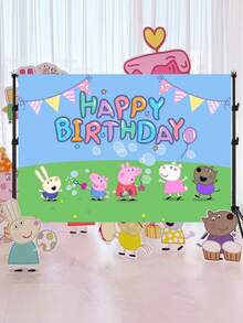 Peppa Pig مجموعة خلفيات عيد الميلاد بموضوع بيبا بيج 6 خلفيات مختلفة، قماش خلفية صور حفلة عيد الميلاد متعددة المواضيع، متوفرة بأحجام متعددة، معبأة في أكياس OPP، إكسسوارات عيد الميلاد الأول للطفل - أنماط متعددة - مشاهدة 2