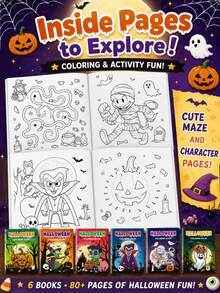 6PCS Halloween Coloring Book Set, Children's Cartoon Doodle Party Funny Pumpkin Coloring Book, Mummy Vampire Cartoon Coloring Book Compact And Easy To Carry, Travel Boredom Relief Educational Doodle Book, Holiday Gift For Boys And Girls - Multicolor - View 8