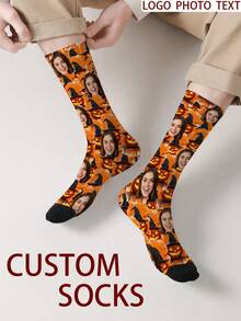 1 Pair Customized Face Pattern Socks, Personalized Photo Socks, Custom Printed Socks, Funny Face Socks, Custom Pattern Socks, Print Any Face Pattern On Socks, Anniversary Gift, Valentine's Day Gift, Unique Birthday Gift, Personalized Collectible - Multicolor - View 4