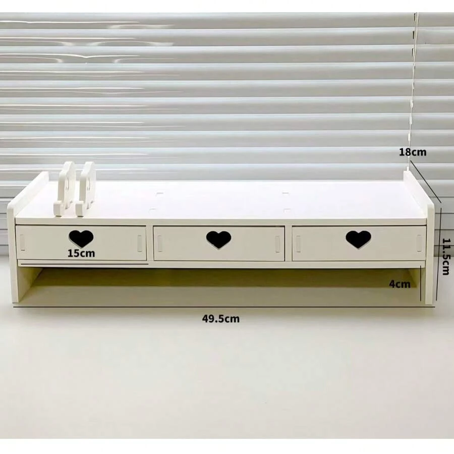 3-Drawer Cute Rabbit Monitor Stand, PVC Desktop Organizer With Storage Shelf And Keyboard Stand, Soft Color Tone, Playful Design, Suitable For Home, Study, Office Work - White - View 1