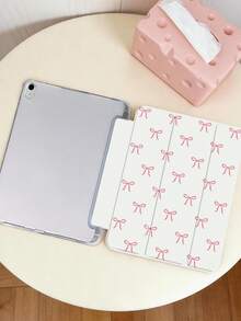 1pc Pink Bow Tablet Case, Compatible With IPad Mini 4/5/6/7/Air/Air2/9.7/10.2/10.5/10.9 (Air4-Air8)/Pro 11/10th Gen/A16/Pro 11 2024, Galaxy A8 Model, Painted Pattern Soft Shell, Tri-Fold Stand, Auto Sleep/Wake, Built-In Pencil Slot, Pencil Not Included - Multicolor - View 4