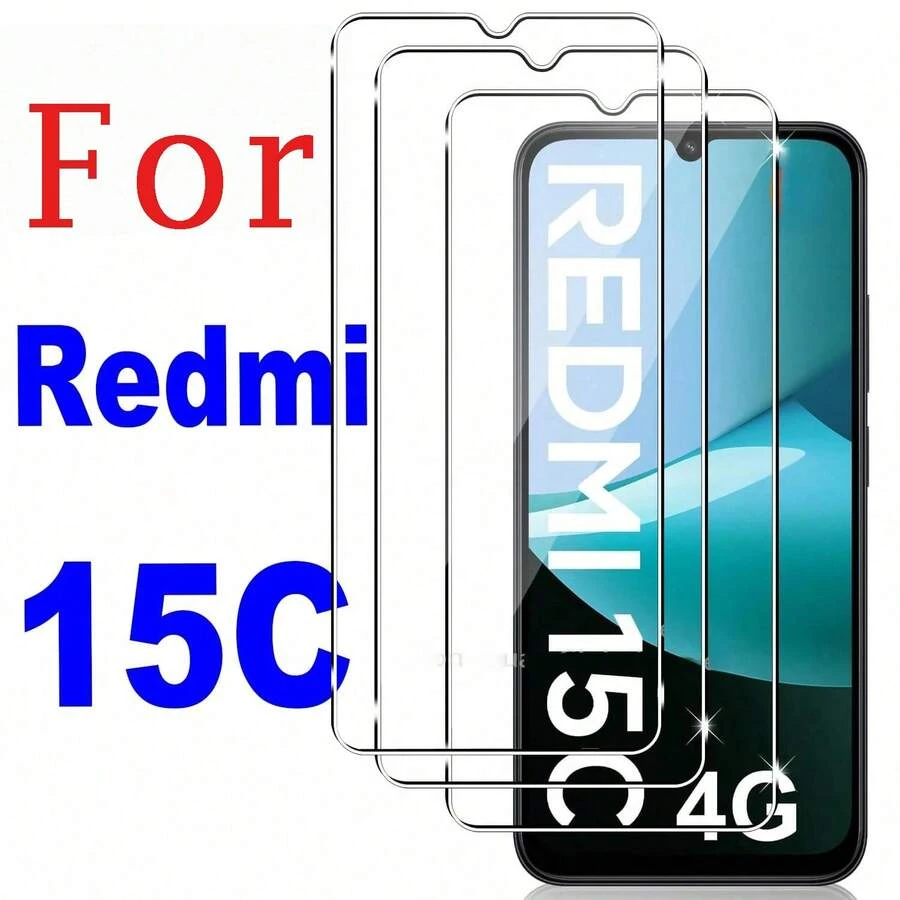3 قطع واقي شاشة زجاج مقسى ل- Redmi 13C/14C/15/15C A7 Pro 4G/5G، A5، خالي من الفقاعات، سهل التركيب، تغطية كاملة، عالي الدقة، زجاج مقسى 9H