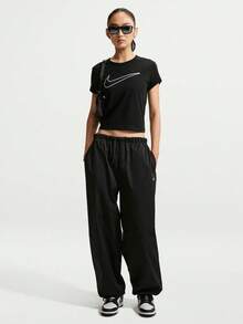 Nike Women's AS W NSW CLUB SS TEE HBR MD Short Sleeve Knit Collarless T-Shirt THV5003-011 - Black - View 6