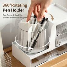 Multifunctional Desktop Storage Box Rotating Pen Holder Makeup Organizer Transparent Multi-Layer Drawer Large Capacity Compartment Storage Bin For Students Office Vanity - Multicolor - View 6
