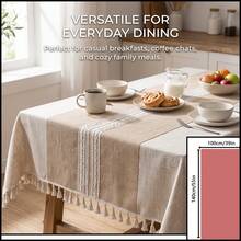 1 buah Taplak Meja Rumbai Bergaris Blok Warna Beige & Khaki, Gaya Rustik Alami, Bahan Poliester, Bentuk Persegi Panjang dengan Tepi Rumbai dan Dekorasi Detail Garis Anyaman, Taplak Meja Rumah Fungsional Cocok untuk Sarapan Sehari-hari, Minum Kopi, Berbincang, dan Acara Berkumpul Keluarga - Aprikot - View 16