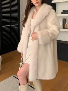 女士优雅仿毛皮领外套，冬季白色 - 白色 - 查看 7