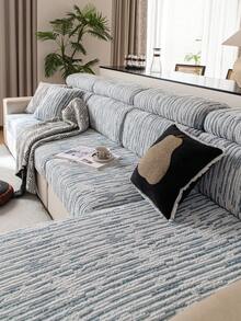 1pc Solid Color Elastic Sofa Cover, All-Season Warm And Comfortable Minimalist INS Style Pet-Friendly Stretchable Machine Washable Sofa Slipcover, Suitable For Living Room Bedroom Study L-Shaped 1/2/3/4 Seater Sofa - Blue - View 5
