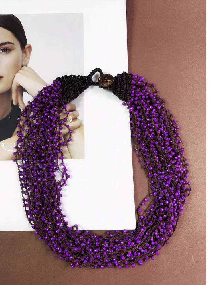 Kalung Manik-Manik Rajutan Tangan Gaya Bohemian, Kalung Manik-Manik Berlapis Populer Eropa dan Amerika - Purple - View 26